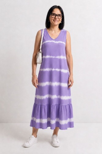 Sukienka damska fioletowo-biała maxi bawełna one size Made in Italy