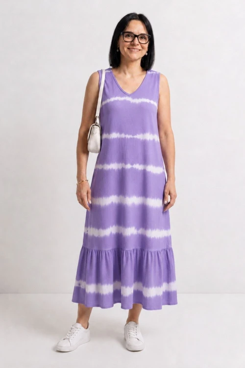 Sukienka damska fioletowo-biała maxi bawełna one size Made in Italy