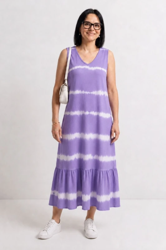 Sukienka damska fioletowo-biała maxi bawełna one size Made in Italy