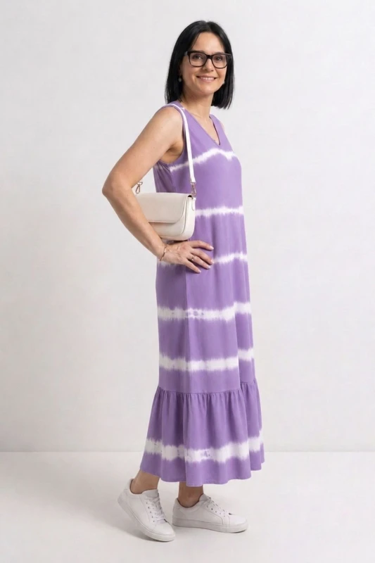 Sukienka damska fioletowo-biała maxi bawełna one size Made in Italy