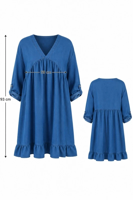 Sukienka damska jeansowa OVERSIZE niebieska falbanka Italy