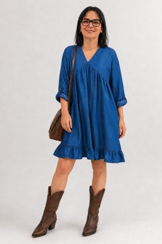 Sukienka damska jeansowa OVERSIZE niebieska falbanka Italy