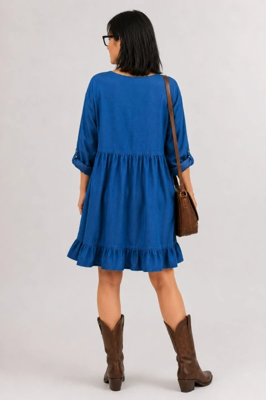 Sukienka damska jeansowa OVERSIZE niebieska falbanka Italy
