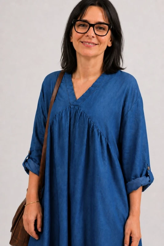 Sukienka damska jeansowa OVERSIZE niebieska falbanka Italy