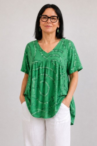 Bluzka damska zielona wiskoza oversize tie-dye Made in Italy