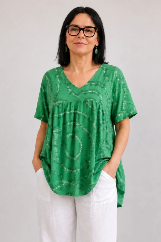 Bluzka damska zielona wiskoza oversize tie-dye Made in Italy