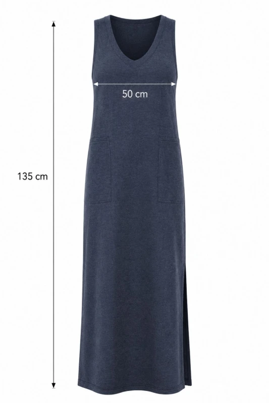 Sukienka damska dresowa granat maxi bawełniana z kieszeniami Made in Italy L