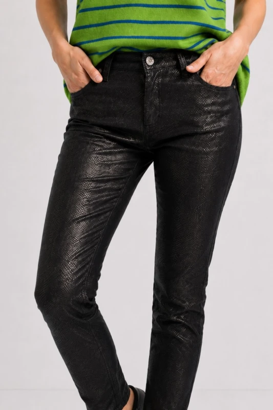 Spodnie damskie czarne eco skóra snake skinny XL