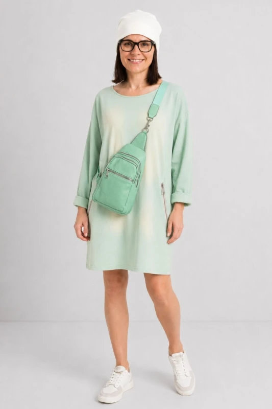 Sukienka tunika damska miętowa ombre z zamkami oversize XL
