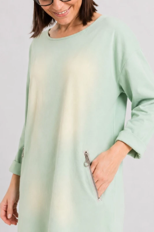 Sukienka tunika damska miętowa ombre z zamkami oversize XL