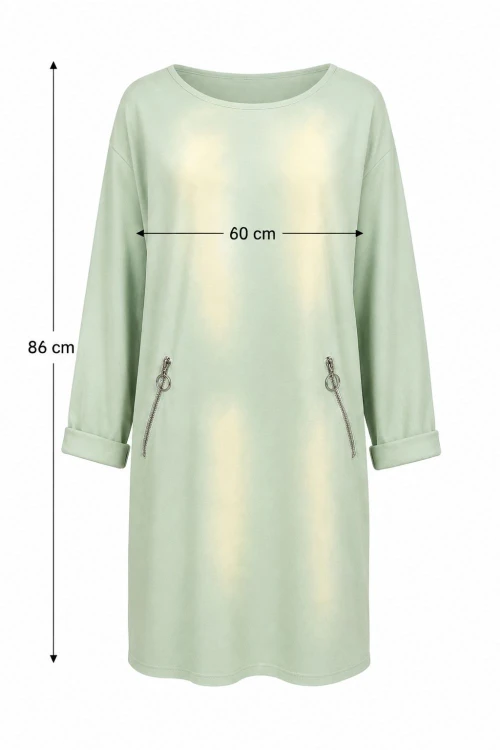 Sukienka tunika damska miętowa ombre z zamkami oversize XL