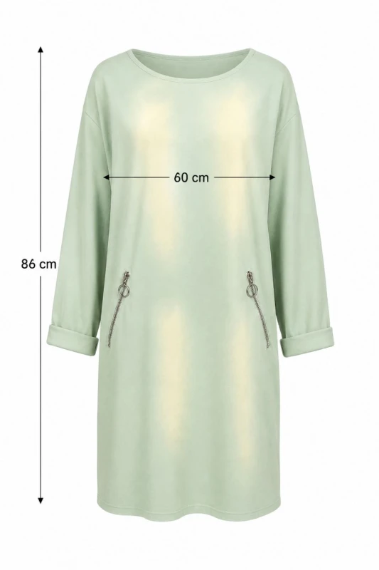 Sukienka tunika damska miętowa ombre z zamkami oversize XL