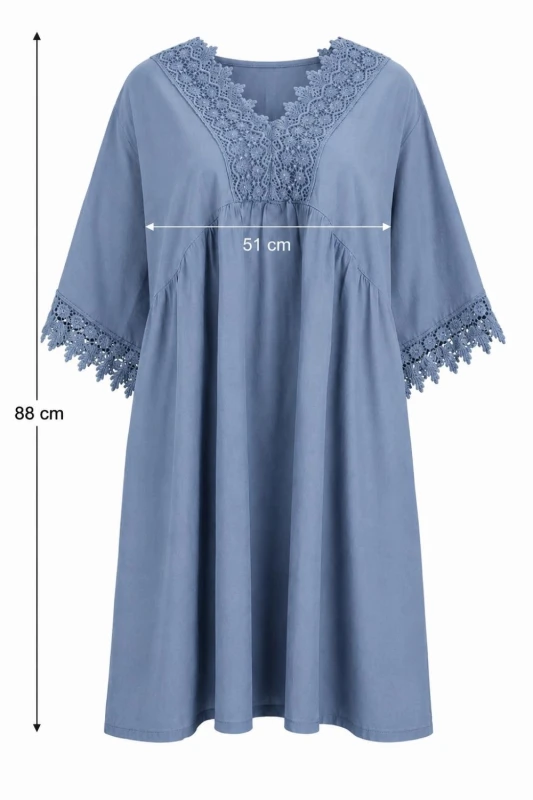 Sukienka damska oversize błękitna z koronką bawełna 38/40
