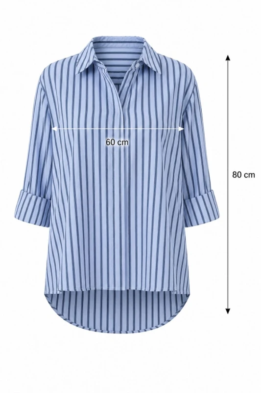 Koszula bluzka damska niebieska w paski bawełna oversize Made in Italy