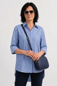 Koszula bluzka damska niebieska w paski bawełna oversize Made in Italy  