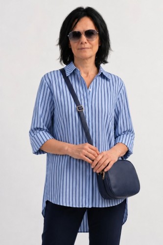 Koszula bluzka damska niebieska w paski bawełna oversize Made in Italy