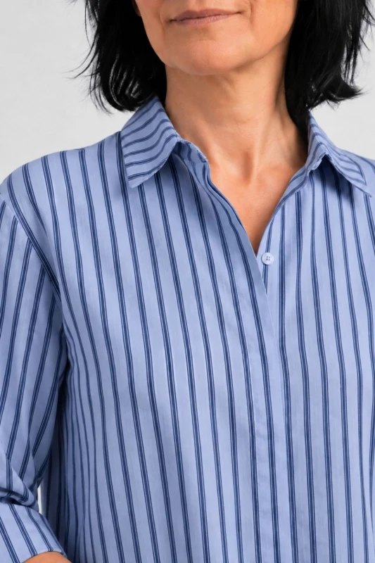 Koszula bluzka damska niebieska w paski bawełna oversize Made in Italy