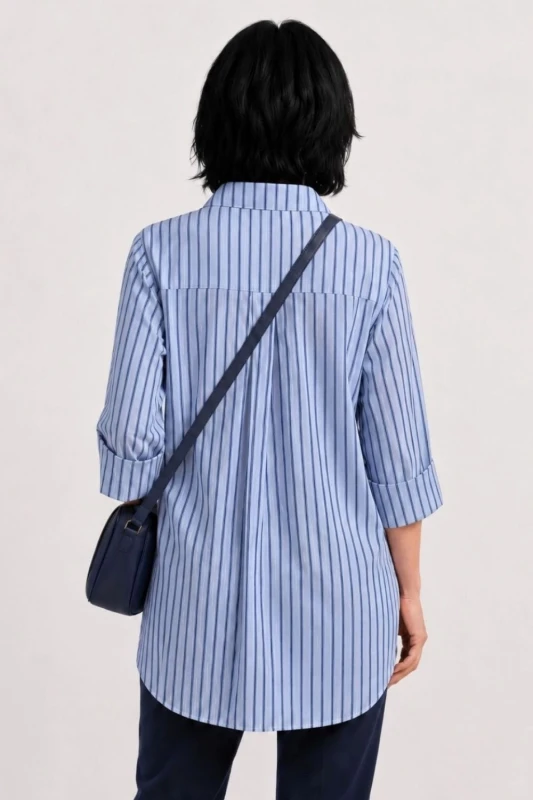 Koszula bluzka damska niebieska w paski bawełna oversize Made in Italy