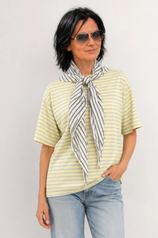 Bluzka damska żółta w paski z chustą oversize bawełna Made in Italy