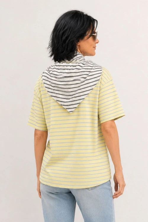 Bluzka damska żółta w paski z chustą oversize bawełna Made in Italy