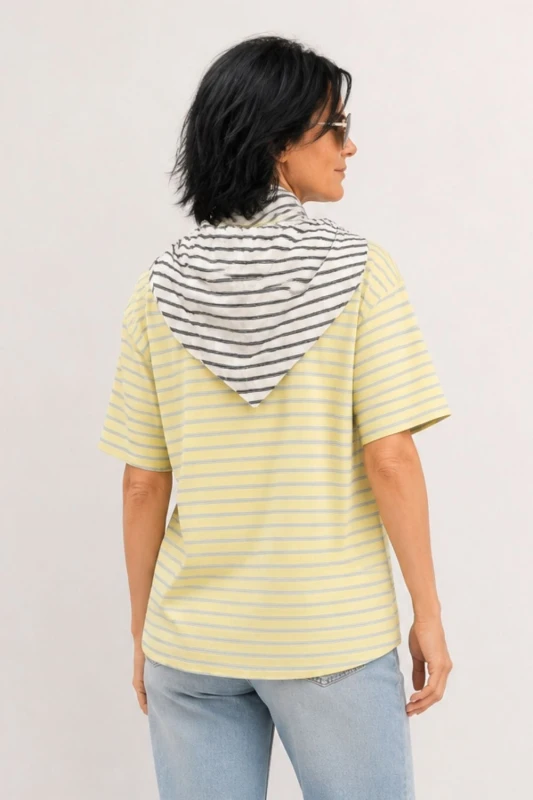 Bluzka damska żółta w paski z chustą oversize bawełna Made in Italy