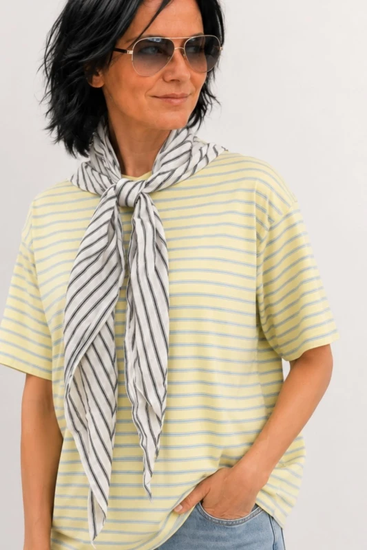 Bluzka damska żółta w paski z chustą oversize bawełna Made in Italy