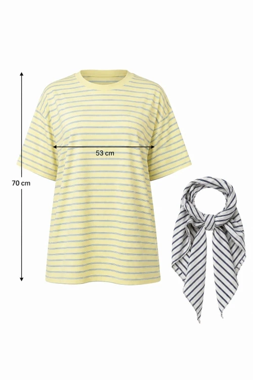 Bluzka damska żółta w paski z chustą oversize bawełna Made in Italy