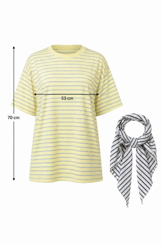 Bluzka damska żółta w paski z chustą oversize bawełna Made in Italy