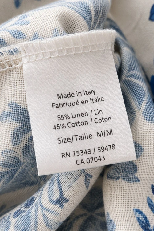 Bluzka damska len bawełna ecru w niebieskie kwiaty Made in Italy M