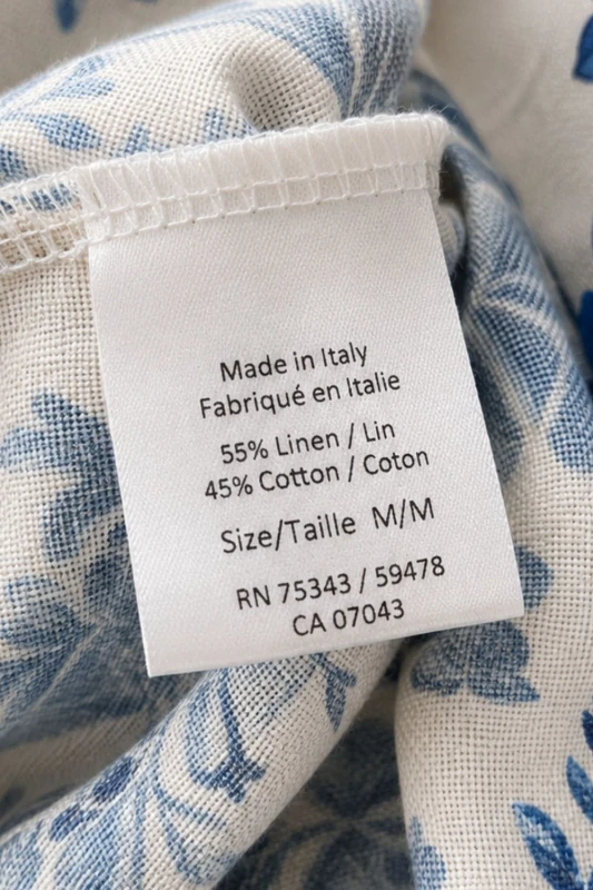 Spodnie damskie len bawełna ecru w niebieskie kwiaty szerokie nogawki S