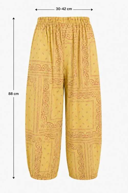 Spodnie damskie musztardowe wzór paisley luźny krój bawełna Made in Italy