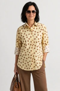 Bluzka koszula damska żółta w kropki elegancka Made in Italy  