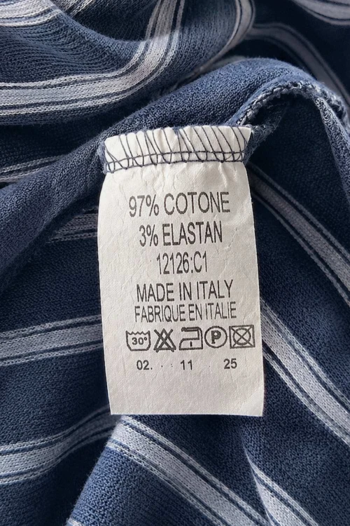 Bluzka damska granatowa w paski z chustą oversize bawełna Made in Italy