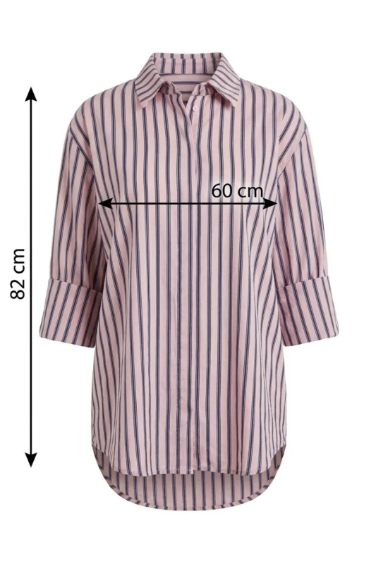Bluzka koszula damska różowa w paski bawełna oversize Made in Italy