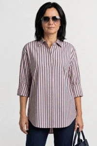 Bluzka koszula damska różowa w paski bawełna oversize Made in Italy 