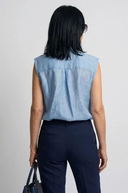 Bluzka damska niebieska z kokardą elegancka oversize Italy