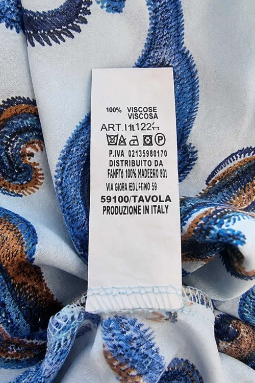 Bluzka damska niebieska hiszpanka we wzory wiskoza oversize Italy