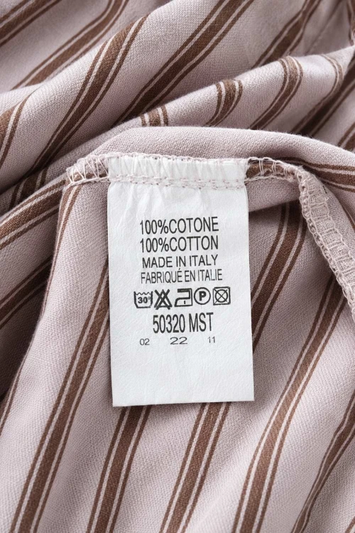 Bluzka koszula damska różowa w brązowe paski bawełna oversize Made in Italy