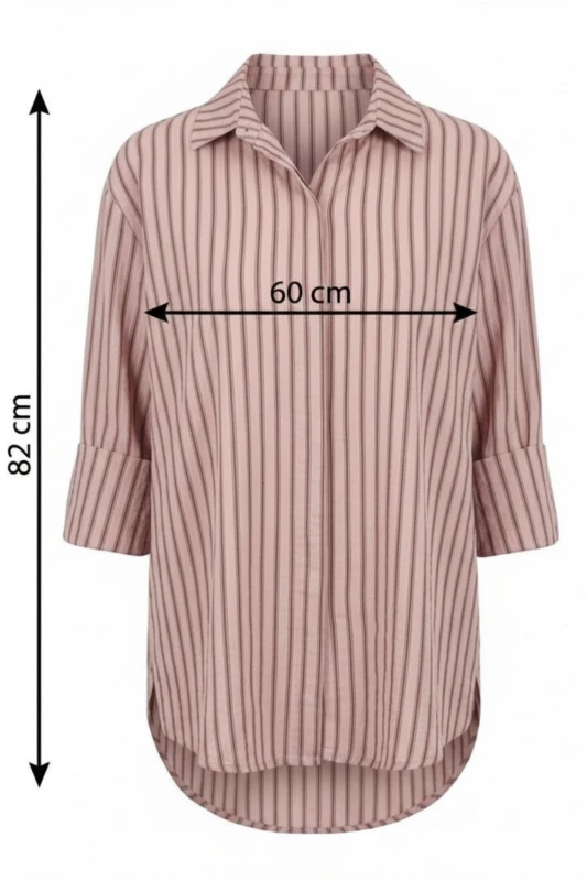 Bluzka koszula damska różowa w brązowe paski bawełna oversize Made in Italy