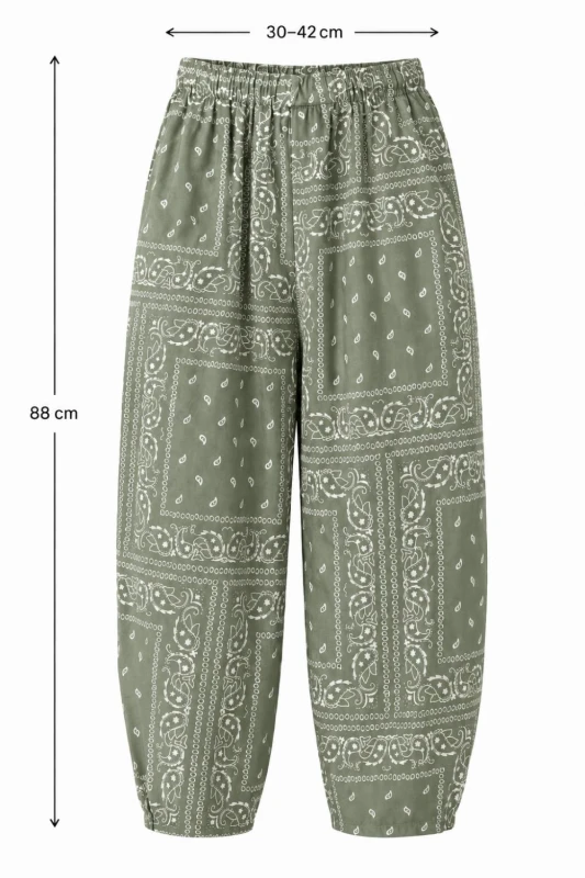 Spodnie damskie zielone wzór paisley luźny krój bawełna Made in Italy