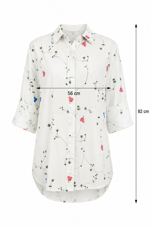 Bluzka koszula damska biała w kwiaty elegancka bawełniana Made in Italy