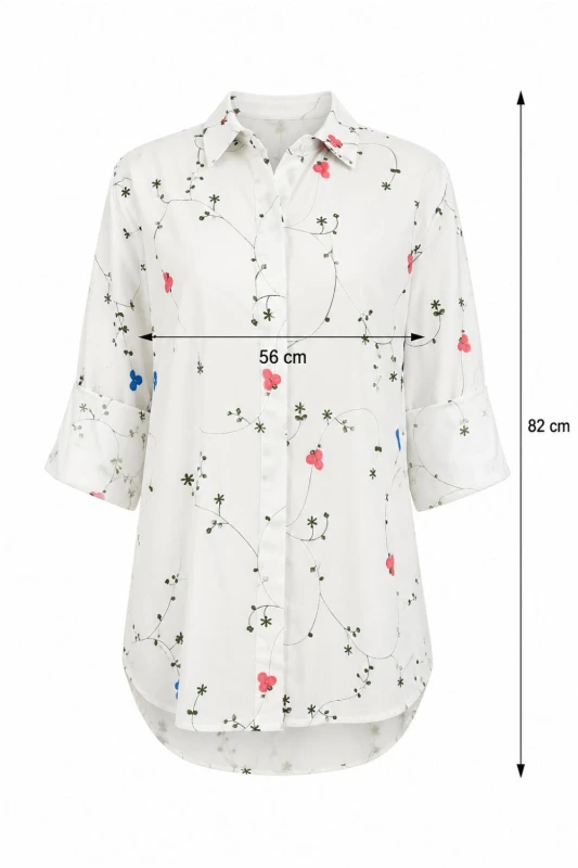 Bluzka koszula damska biała w kwiaty elegancka bawełniana Made in Italy