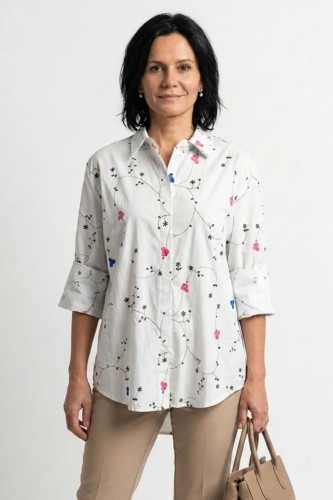 Bluzka koszula damska biała w kwiaty elegancka bawełniana Made in Italy