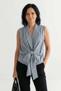 Bluzka damska niebieska w paski wiązana bez rękawów elegancka Italy