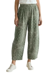 Spodnie damskie zielone wzór paisley luźny krój bawełna Made in Italy 