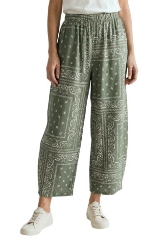 Spodnie damskie zielone wzór paisley luźny krój bawełna Made in Italy