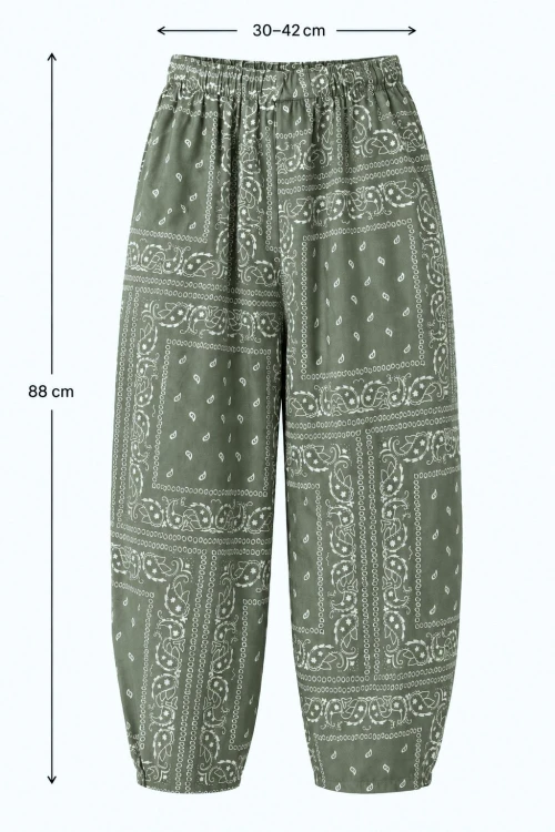 Spodnie damskie zielone wzór paisley luźny krój bawełna Made in Italy