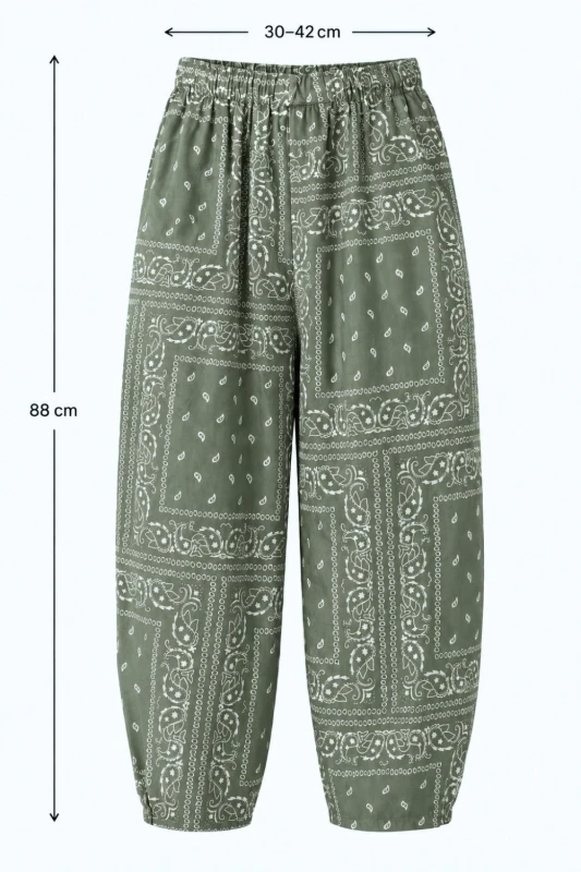 Spodnie damskie zielone wzór paisley luźny krój bawełna Made in Italy