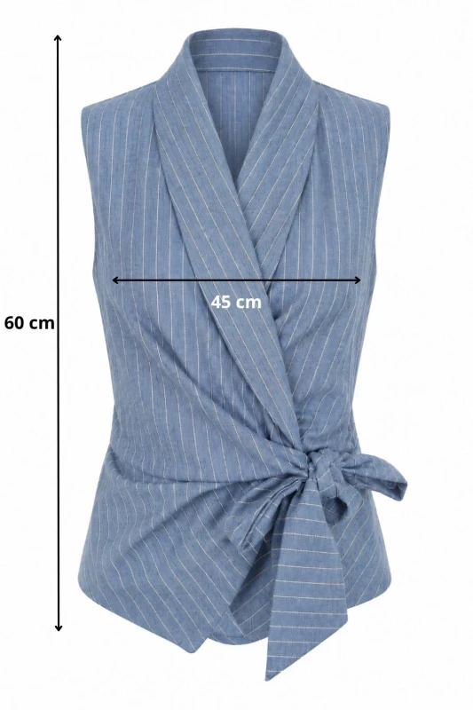 Bluzka damska niebieska w paski wiązana bez rękawów elegancka Italy