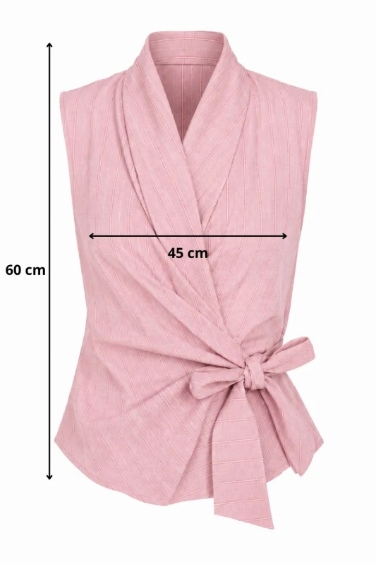 Bluzka damska różowa w paski wiązana bez rękawów elegancka Italy